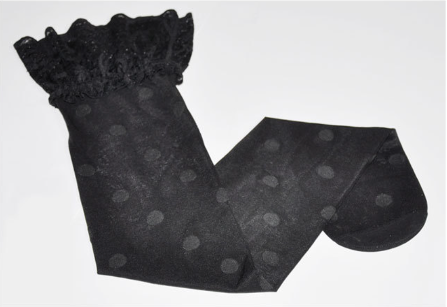 Womens Lace Trim Polka Dot Thigh High Stockings